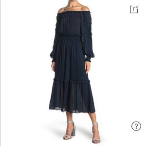 Navy Ruffle Off Shoulder Dress
